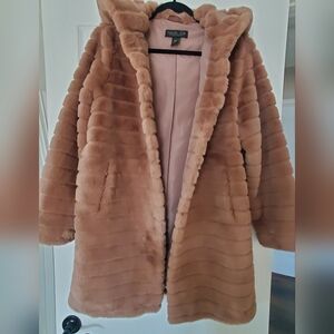 Rachel Zoe Mauve Faux Fur Coat Super Soft With Hood